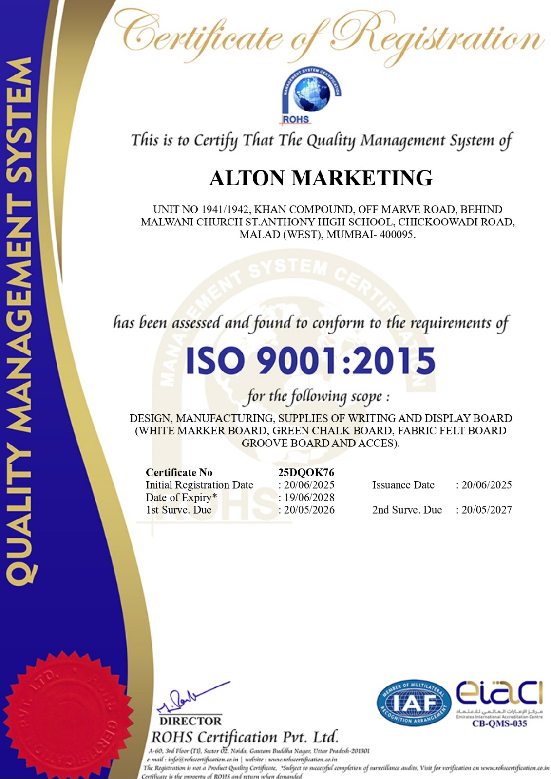 ALLARK ISO 9001:2015 Certificate